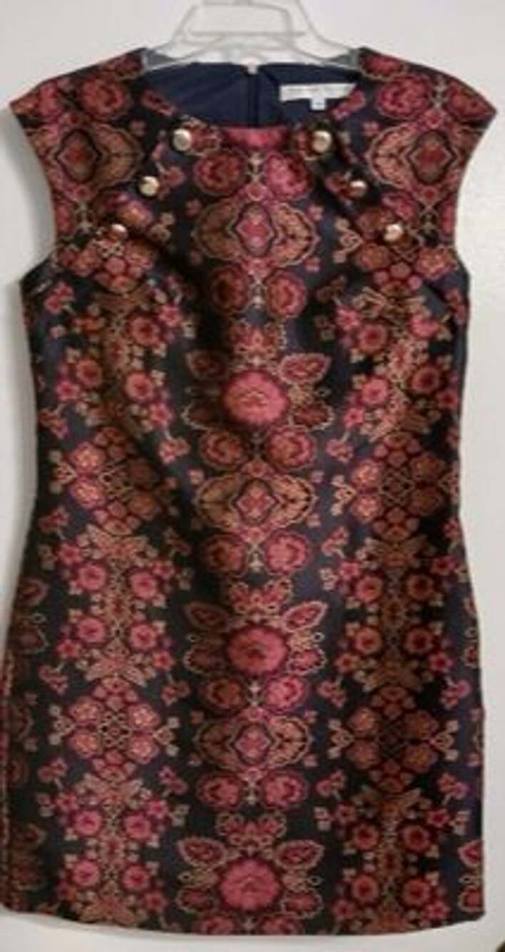 Trina Turk Floral Dress Size 6 Black Red Gold Jacquard Sleeveless